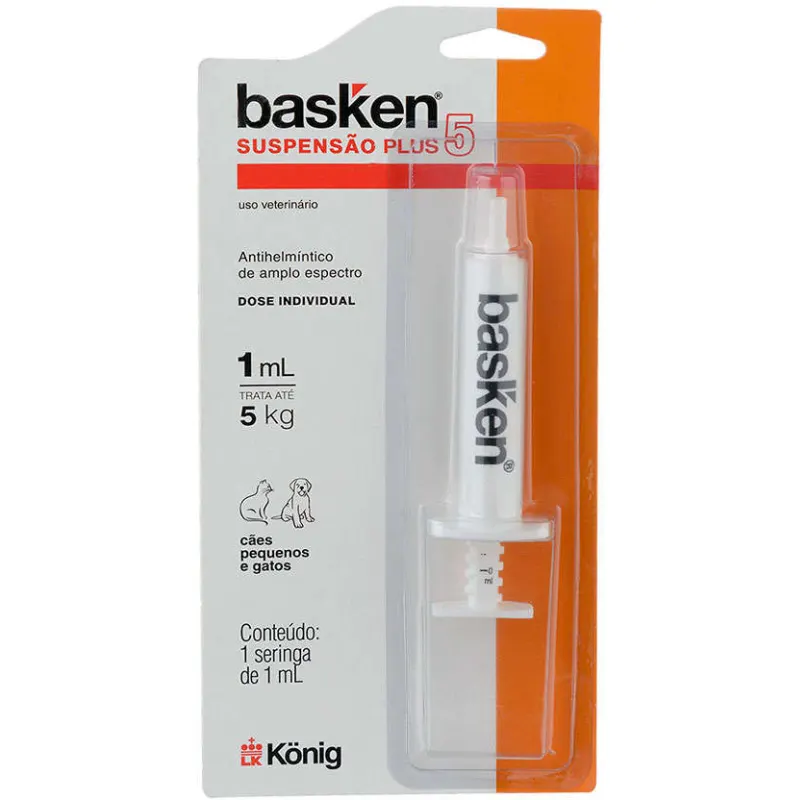 Vermífugo König Basken Suspensão Plus5 para Cães e Gatos até 5 Kg 1 ml