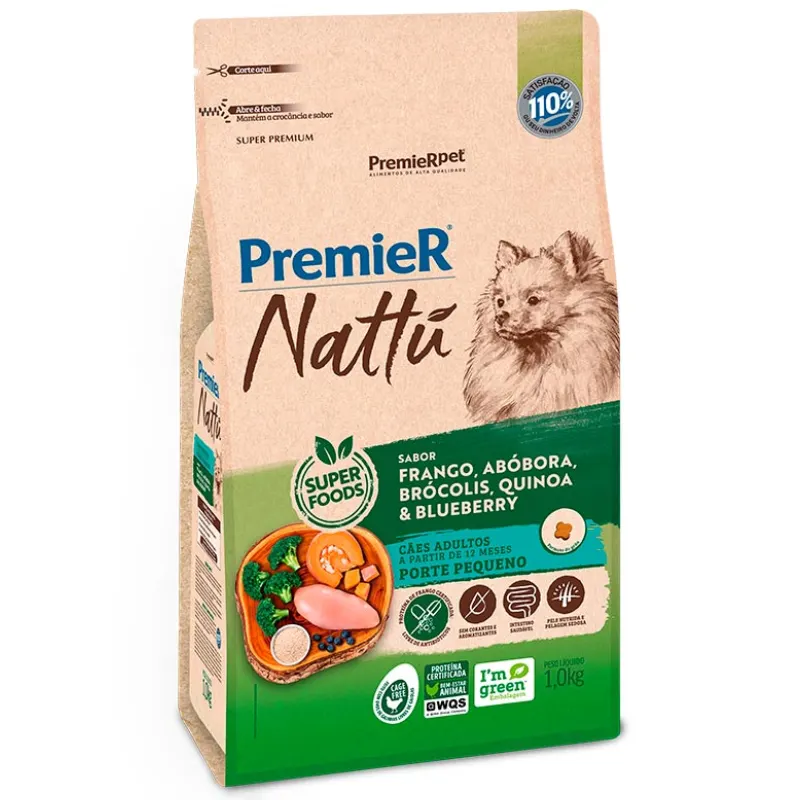 Ração Premier Nattu Cães Adultos Raças Pequenas Aboboa 1 Kg