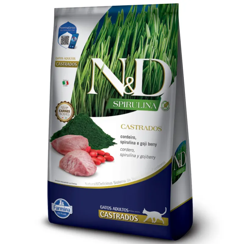 Ração N&D Spirulina Gatos Adultos Castrado Cordeiro 1,5 Kg