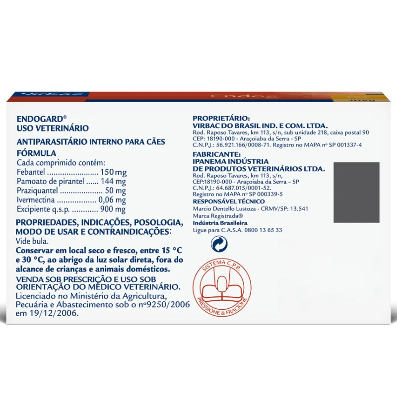 Antiparasitário Virbac Endogard para Cães de Até 10 kg com 2 Comprimidos