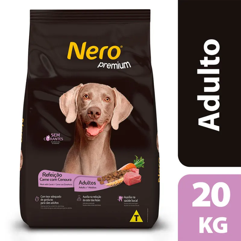 Ração Nero Premium Refeição Cães Adultos Porte Médio Grande Sabor Carne 20 Kg