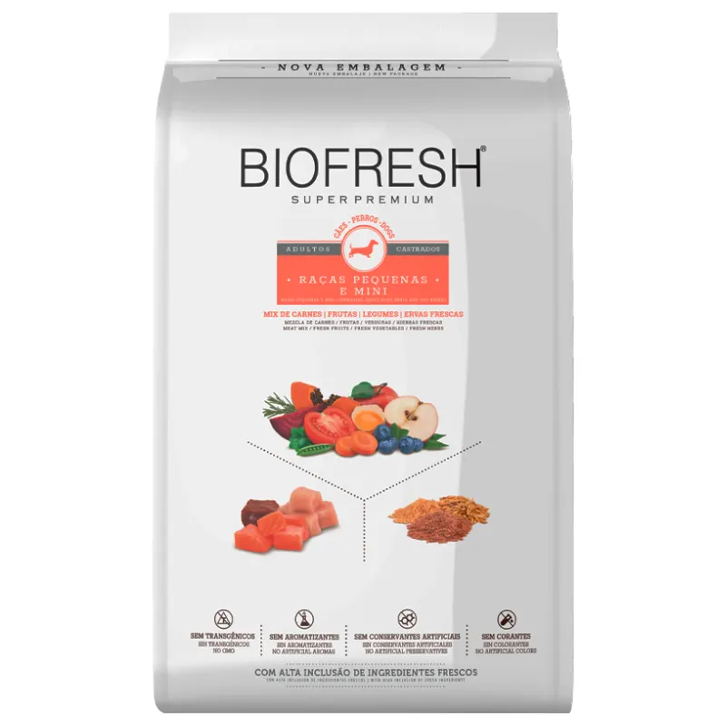 Ração Biofresh Cão Adt Castrado Pequena e Mini Mix Carne