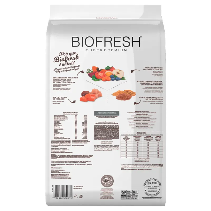 Ração Biofresh Cão Adt Castrado Pequena e Mini Mix Carne