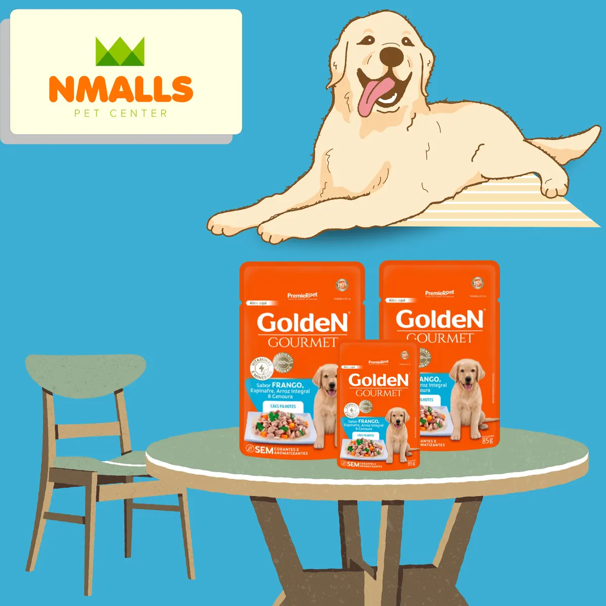 Ração Úmida Golden Gourmet Cães Filhotes Frango 85g