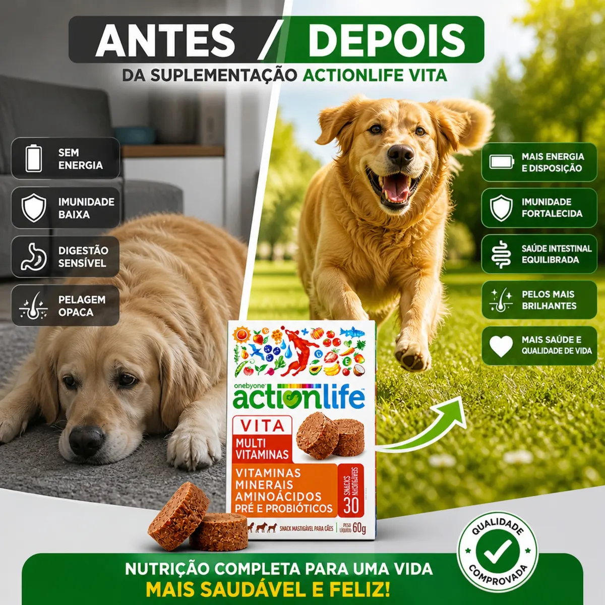 Actionlife Vita Multivitaminas Snack Mastigável Cães 60g