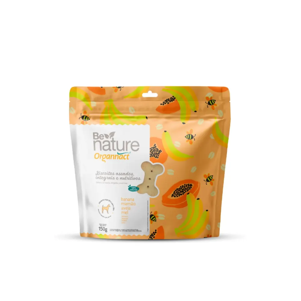 Biscoito Organnact Be Nature Cães Banana, Mamão, Aveia e Mel 150g