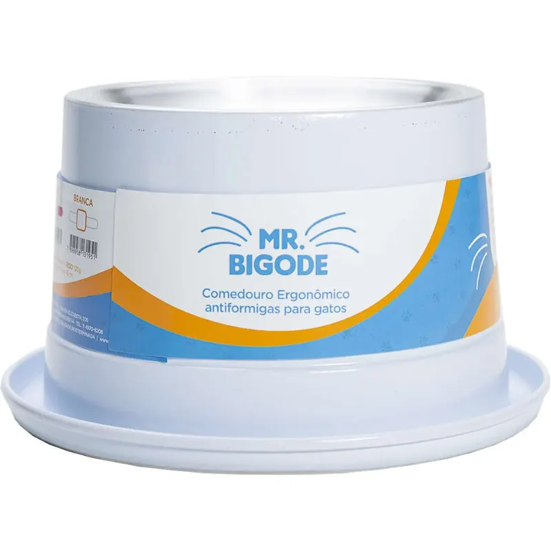 Comedouro Antiformiga para Gatos Mr. Bigode NF Pet Branco 140ml
