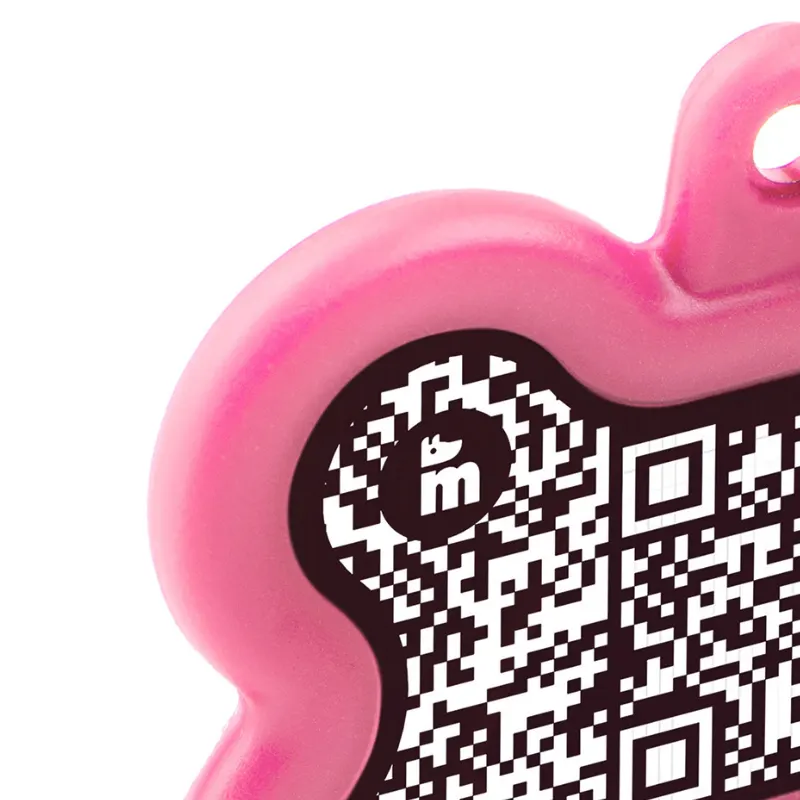 Medalha de Identificação My Family Hushtag Osso com Borracha e Qr Code Rosa