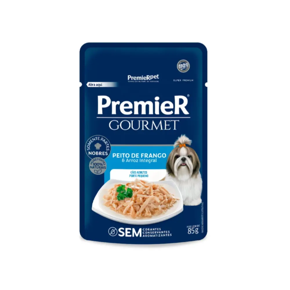 Ração Úmida Premier Gourmet Cães Adultos Sabor Frango e Arroz Integral 85 g