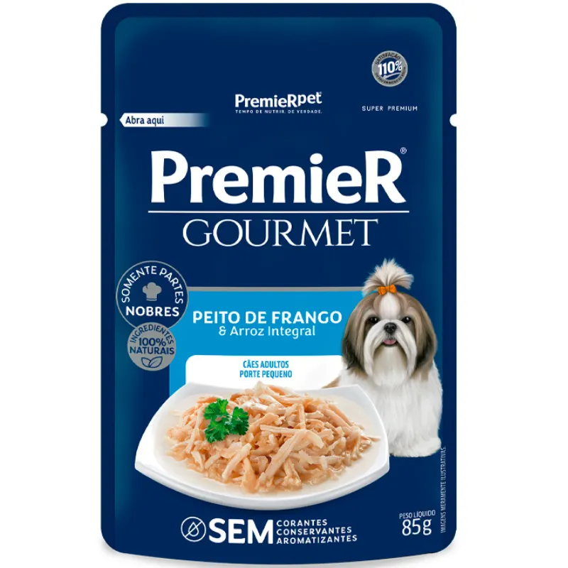 Ração Úmida Premier Gourmet Cães Adultos Sabor Frango e Arroz Integral 85 g