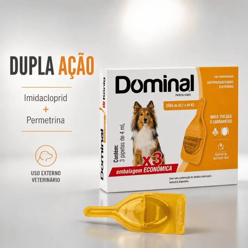 Antiparasitário Externo König Dominal 4 mL para Cães de 25,1 a 40 kg com 3 Pipetas
