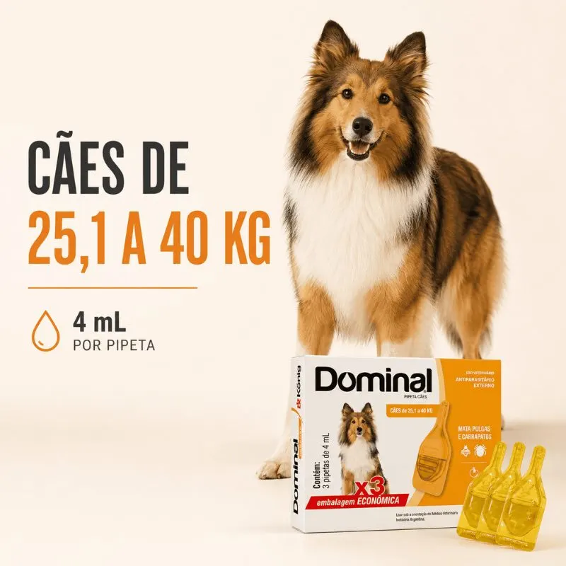 Antiparasitário Externo König Dominal 4 mL para Cães de 25,1 a 40 kg com 3 Pipetas