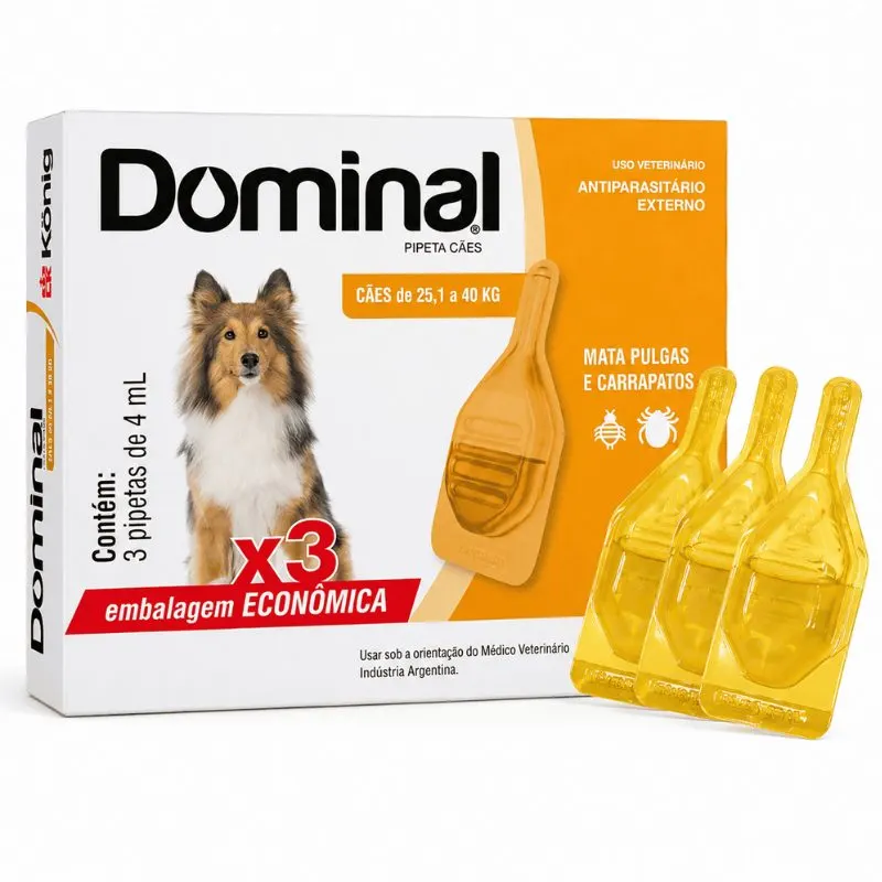 Antiparasitário Externo König Dominal 4 mL para Cães de 25,1 a 40 kg com 3 Pipetas