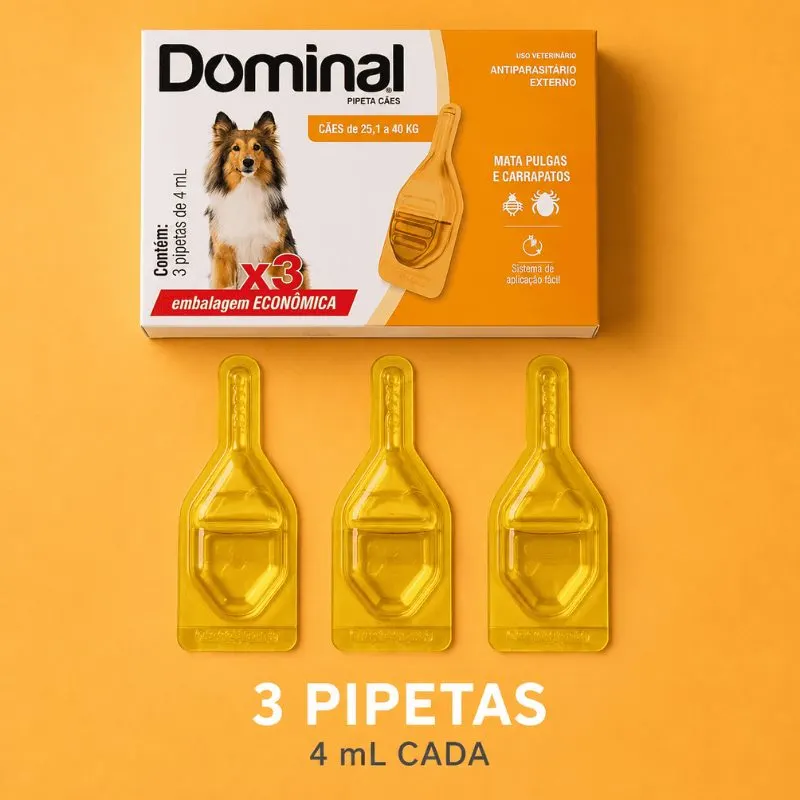 Antiparasitário Externo König Dominal 4 mL para Cães de 25,1 a 40 kg com 3 Pipetas