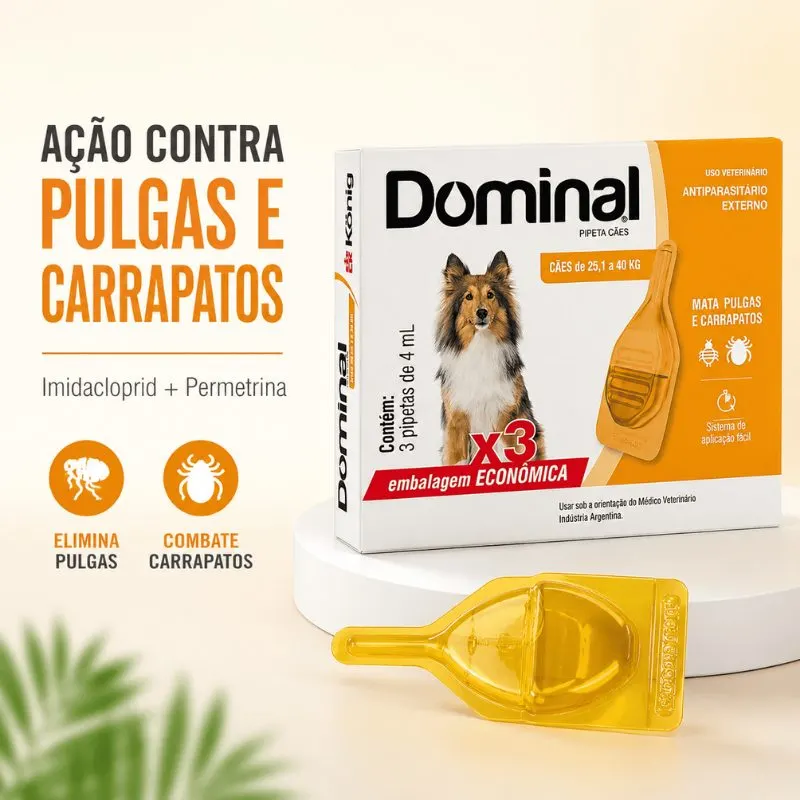 Antiparasitário Externo König Dominal 4 mL para Cães de 25,1 a 40 kg com 3 Pipetas