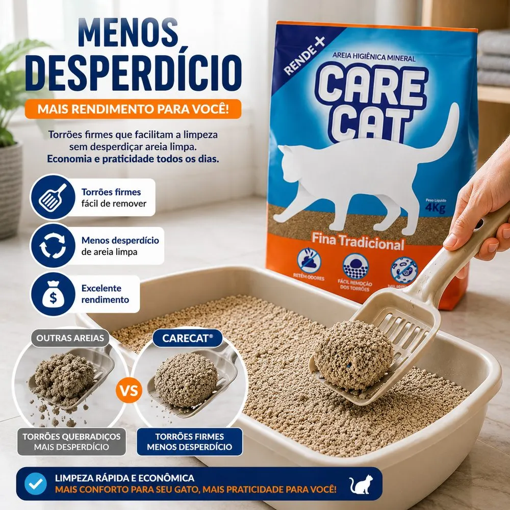 Areia Higiênica CareCat Tradicional Fina 10 kg