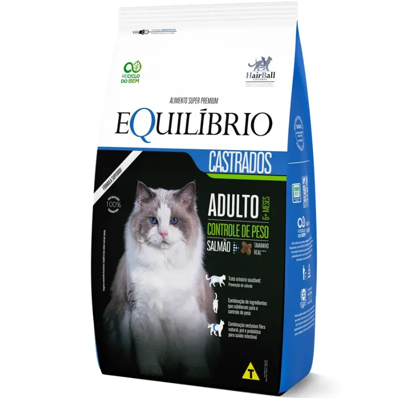 Ração Equilíbrio para Gatos Adultos Castrados Sabor Salmão 7,5 Kg