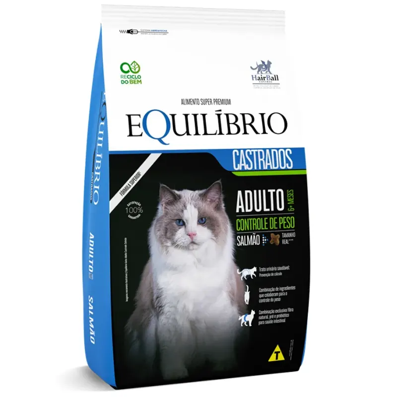 Ração Equilíbrio para Gatos Adultos Castrados Sabor Salmão 7,5 Kg