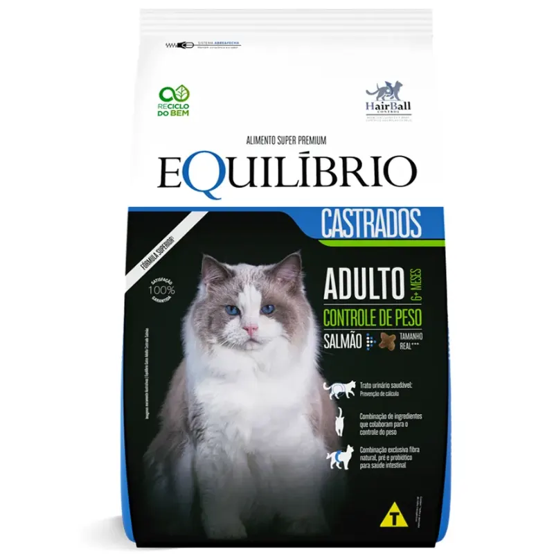 Ração Equilíbrio para Gatos Adultos Castrados Sabor Salmão 7,5 Kg