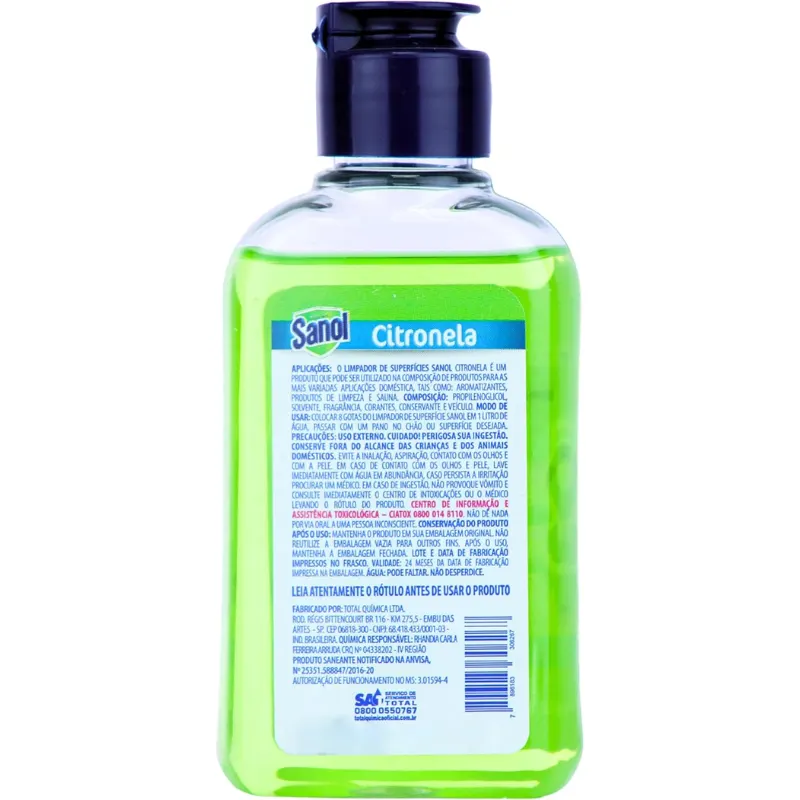 Sanol Limpador Concentrado de Superfície Citronela 120 ml