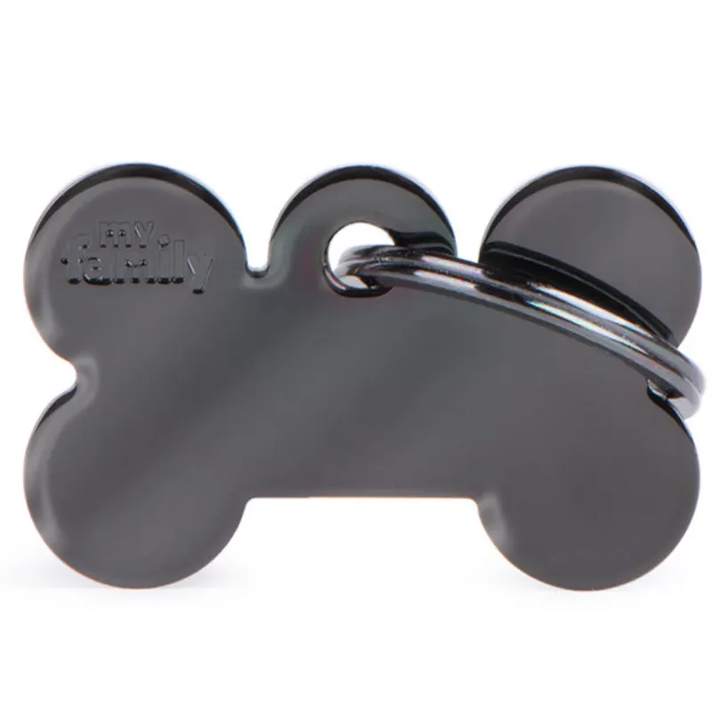 Medalha de Identificação My Family Basic Black Chrome Osso Cinza Escuro P