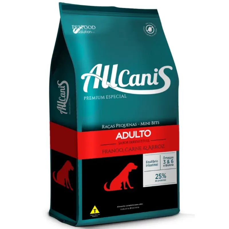 Allcanis para Cães Adultos Raças Pequenas Mini Bits Sabor Frango e Carne