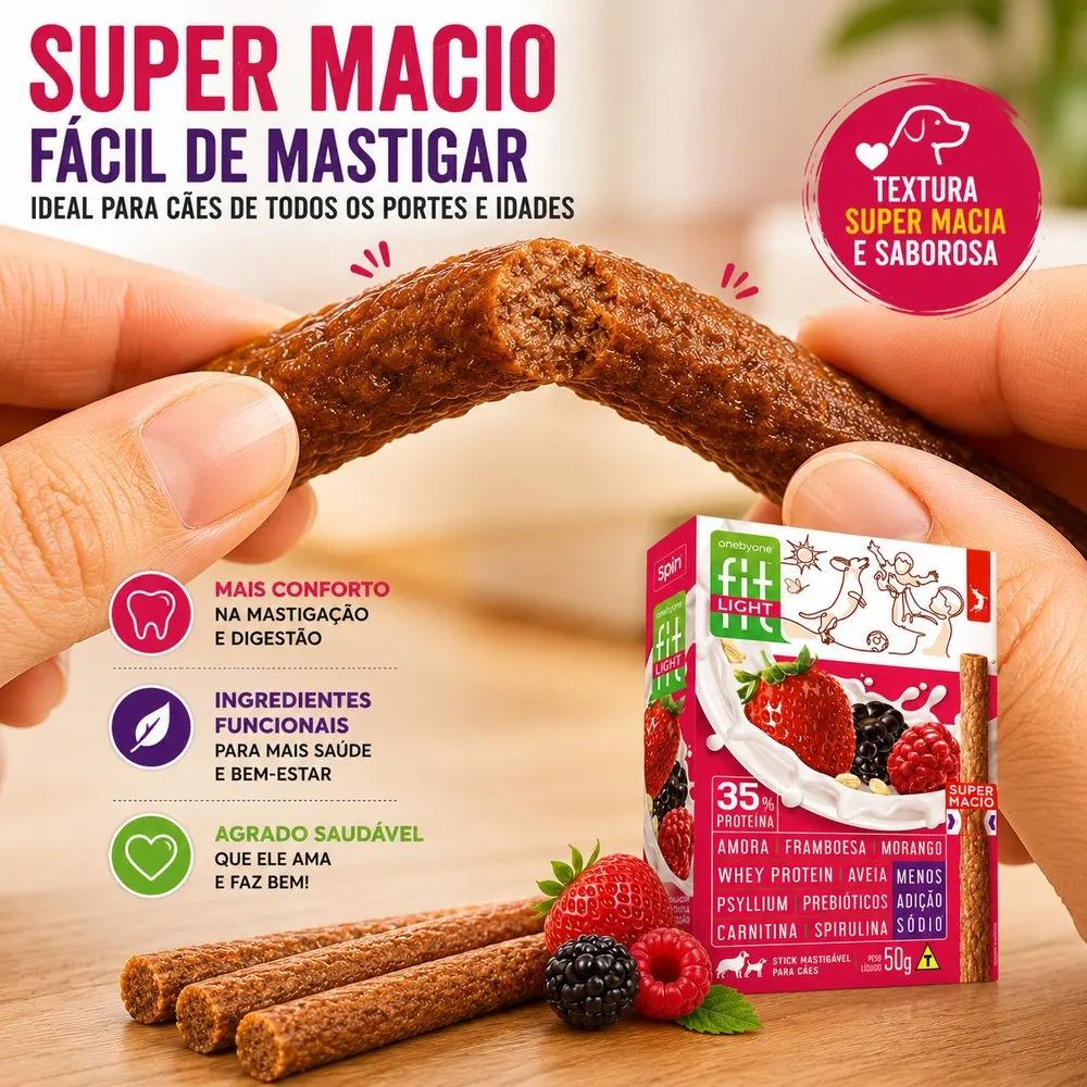 Stick FIT LIGHT Spin Pet - 50g - Amora + Framboesa + Morango
