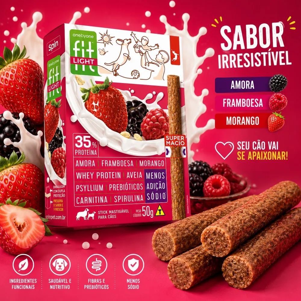Stick FIT LIGHT Spin Pet - 50g - Amora + Framboesa + Morango