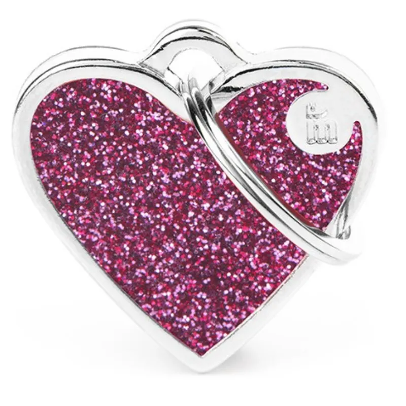 Medalha de Identificação My Family Coração Glitter Pequeno Rosa