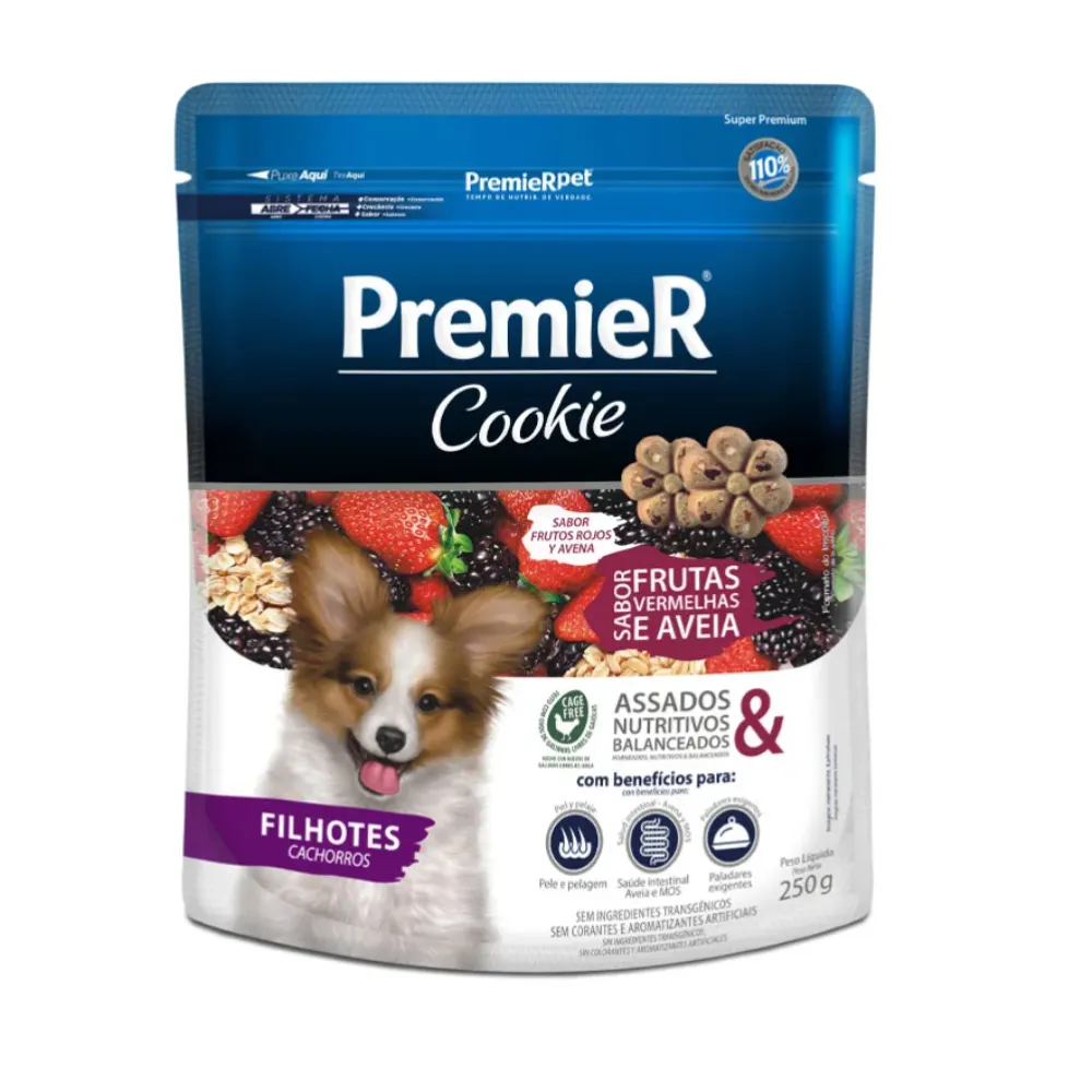 Biscoito Premier Cookie Cães Filhote Fruta/Vermelha/Aveia 250g