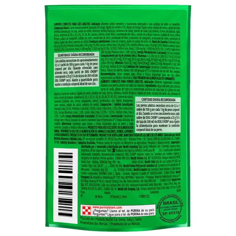 Dog Chow Sachê Para Cães Adultos Sabor Cordeiro 100 g
