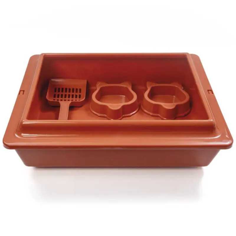Kit Bandeja com 2 Comedouros e Pá São Pet cor Terracota