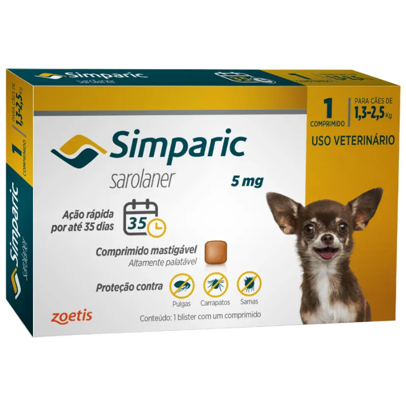 Simparic 5 mg para Cães de 1,3 a 2,5 Kg