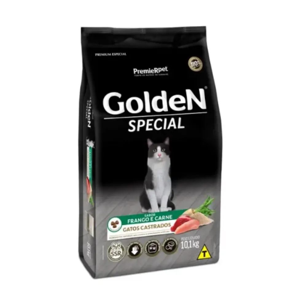 Ração Golden Special Gatos Adultos Castrados Frango 10,1Kg
