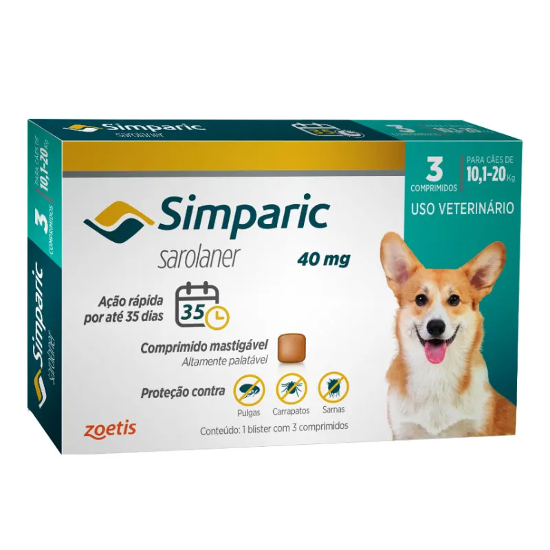 Simparic 40 mg para Cães 10 a 20 Kg