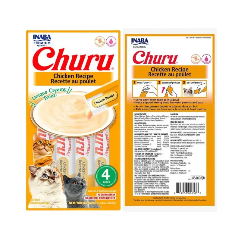 Snack Purê Churu Galinha para Gatos 56 g