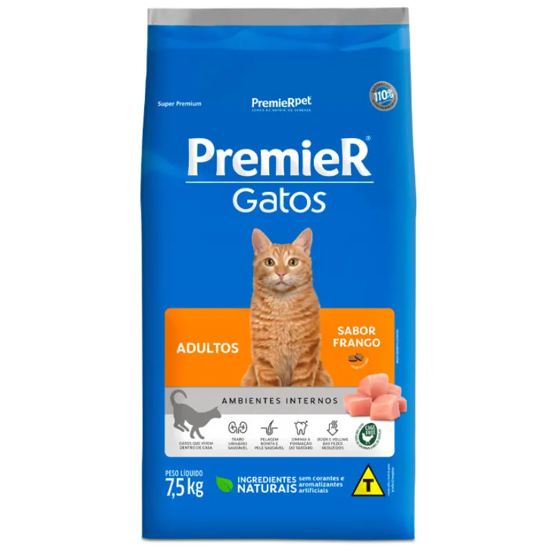 Ração Premier Ambientes Internos Gatos Adultos Sabor Frango