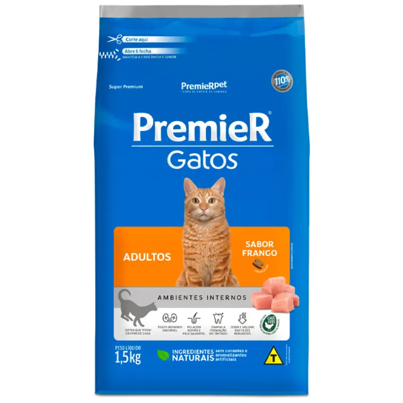 Ração Premier Ambientes Internos Gatos Adultos Sabor Frango