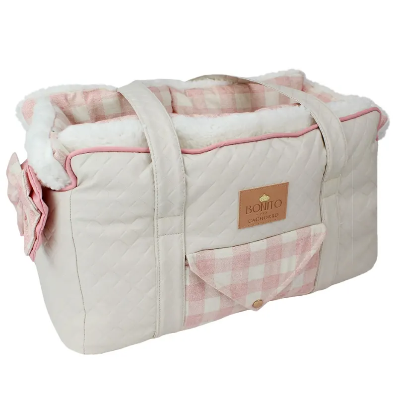 Bolsa Passeio Classic Xadrez Rose Bonito pra Cachorro