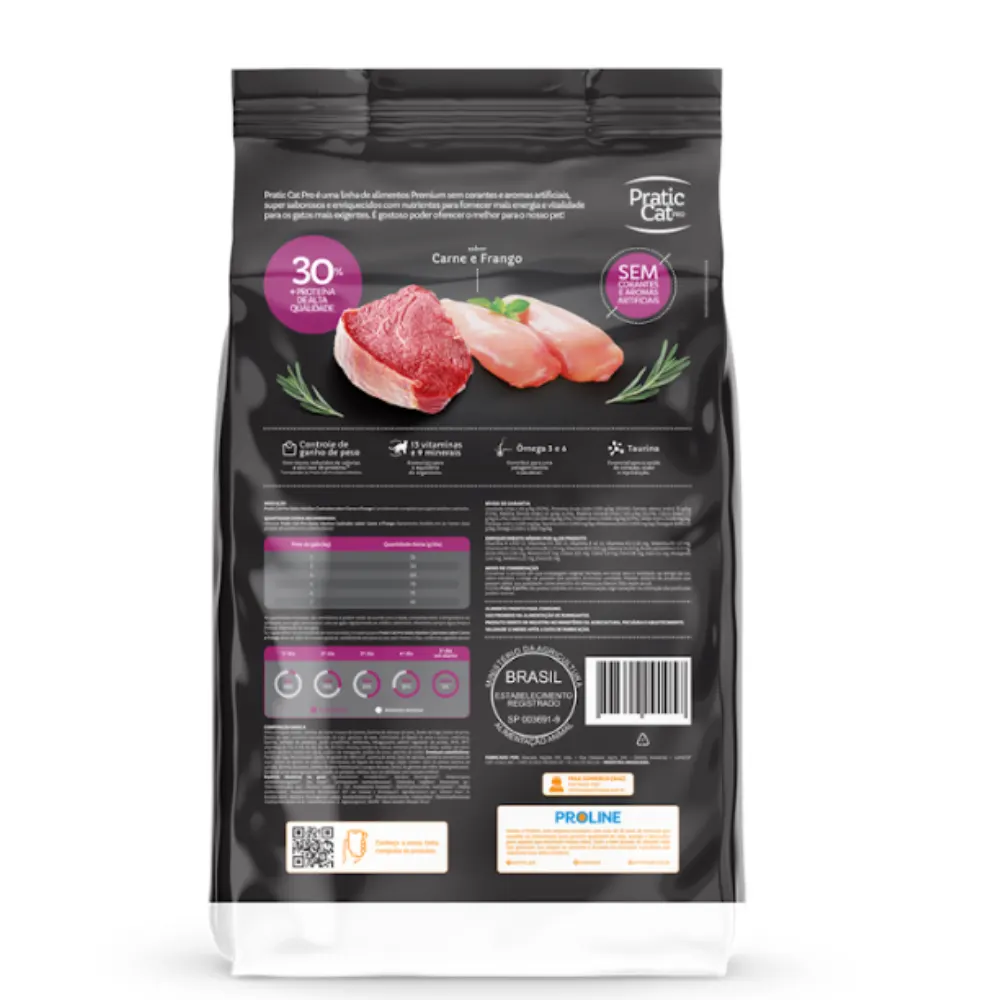 Ração Pratic Cat Pro Castrado Carne e Frango 10,1Kg