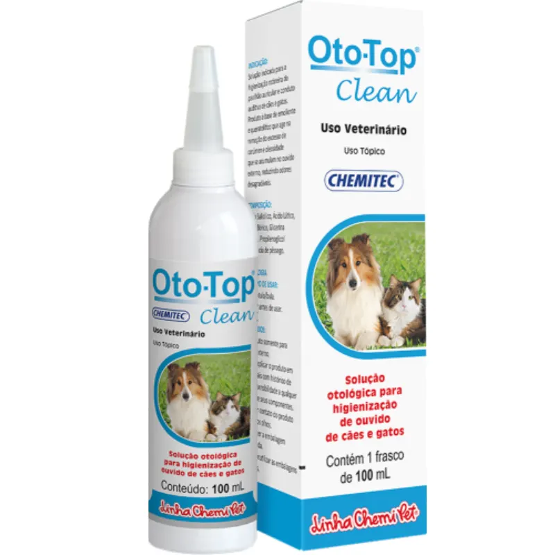 Oto-top Clean Limpeza Otológica Cães Gatos Chemitec 100ml