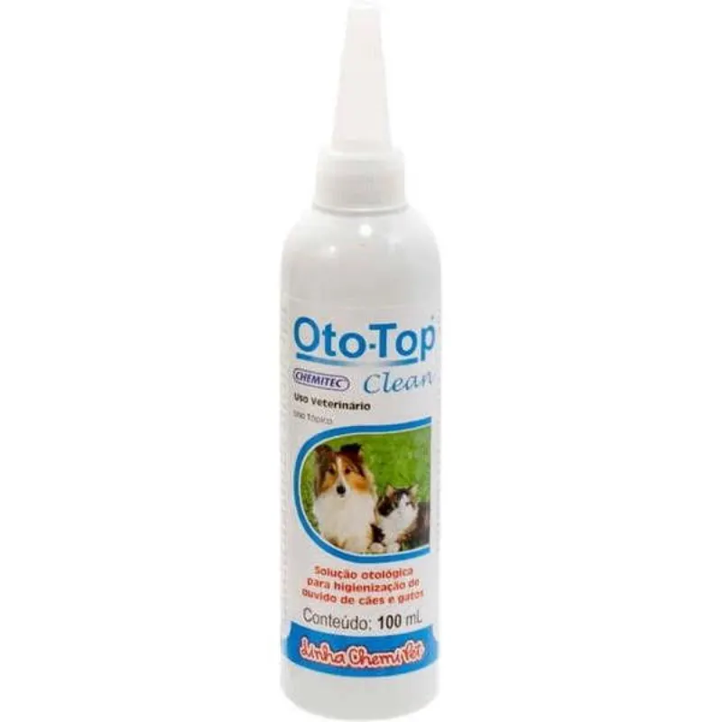 Oto-top Clean Limpeza Otológica Cães Gatos Chemitec 100ml