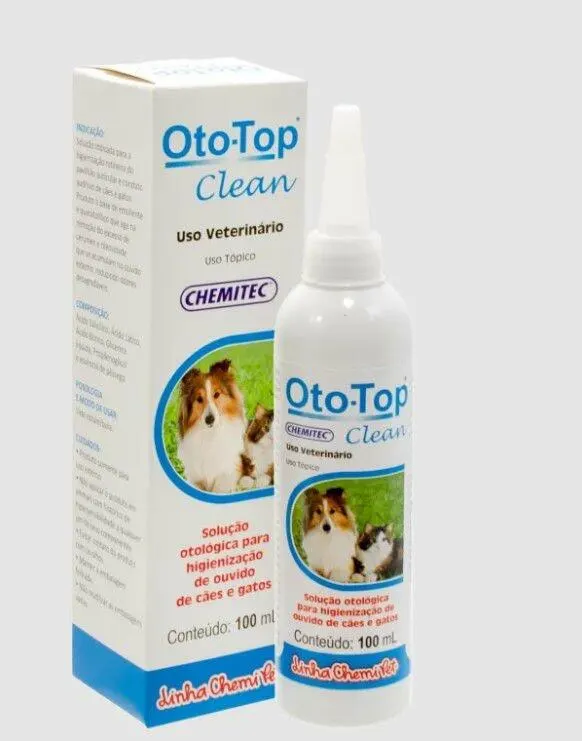 Oto-top Clean Limpeza Otológica Cães Gatos Chemitec 100ml