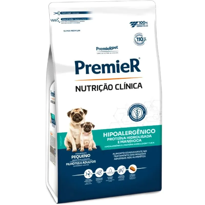 Premier Nutrição Clínica Cães Adultos & Filhotes Porte Pequeno Proteína Hidrolisada Mandioca Hipoalergênico
