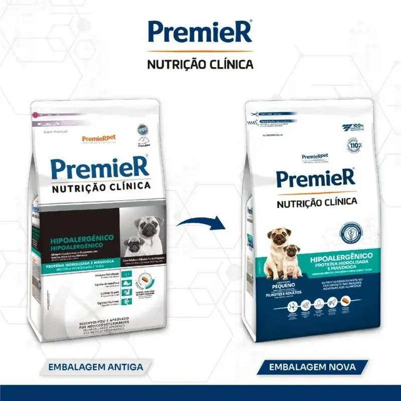 Premier Nutrição Clínica Cães Adultos & Filhotes Porte Pequeno Proteína Hidrolisada Mandioca Hipoalergênico