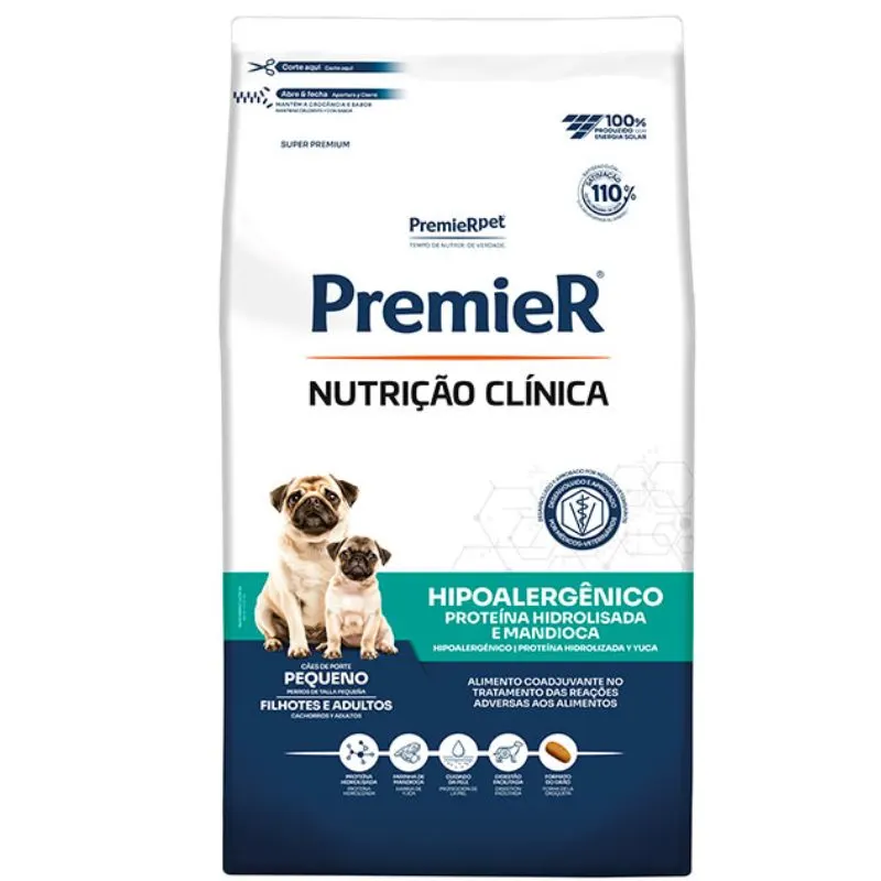 Premier Nutrição Clínica Cães Adultos & Filhotes Porte Pequeno Proteína Hidrolisada Mandioca Hipoalergênico