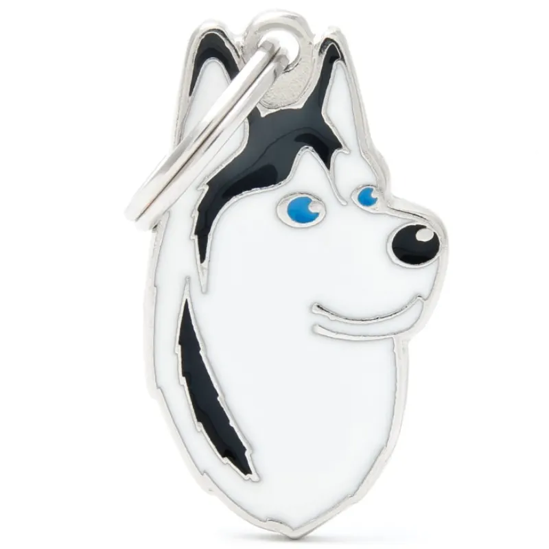 Medalha de Identificação My Family Husky Siberiano Preto e Branco