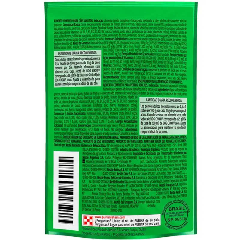 Dog Chow Sachê Para Cães Adultos Raças Pequenas Sabor Carne 100 g