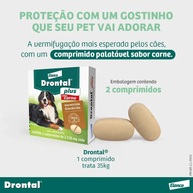 Drontal Plus para Cães até 35 Kg com 2 Comprimidos