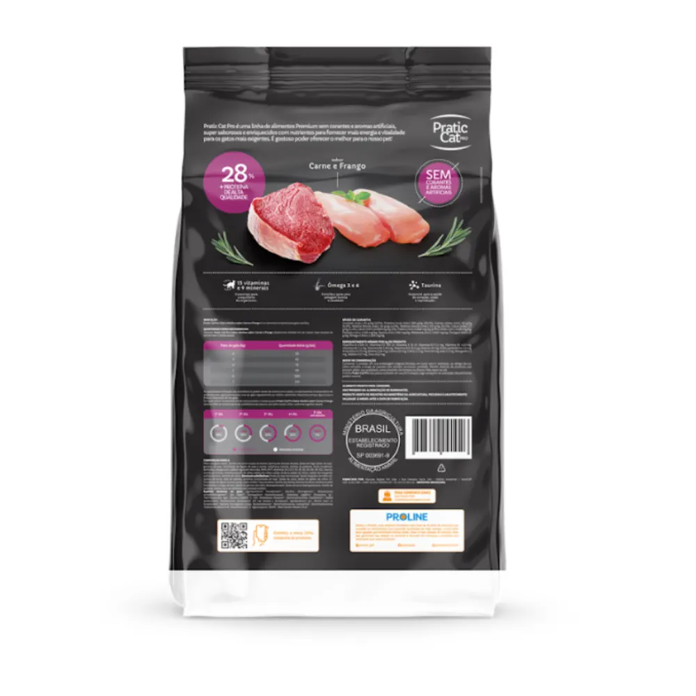 Ração Pratic Cat Gatos Adulto Frango e Carne 10,1kg